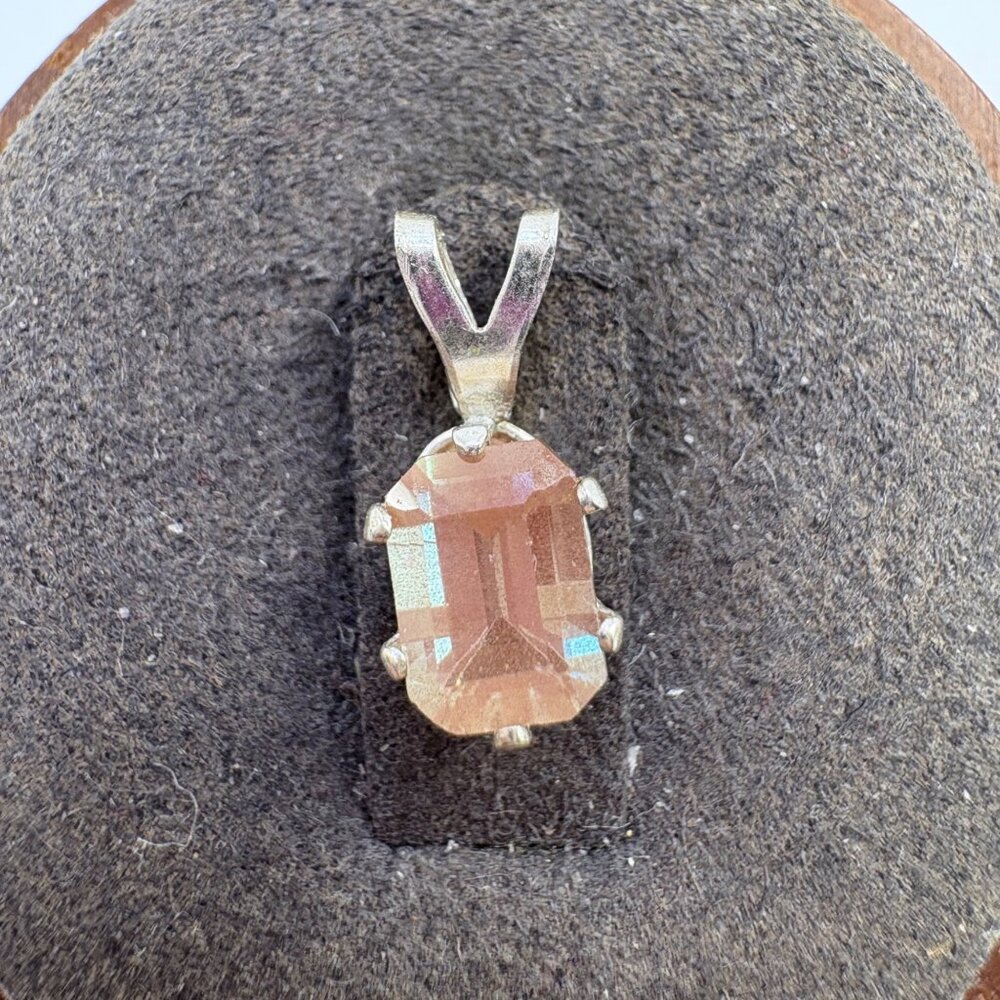 VTG Sterling Silver 925 Peach Pink Stone Prong Set Pendant Size 0.5" Length